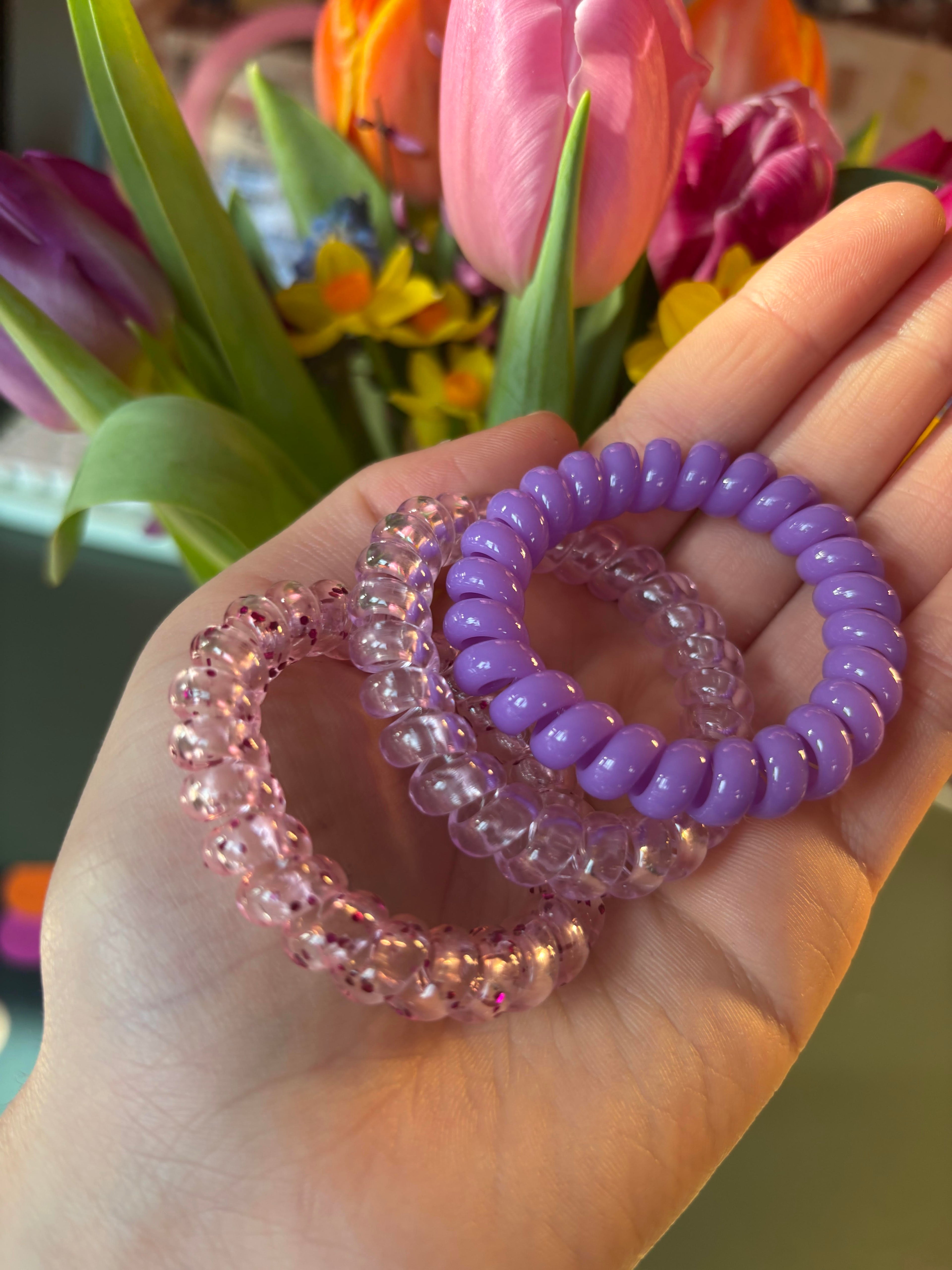 Pastel Purple Spiral Hair Ties – 3-Pack (Pink, Lilac & Purple)